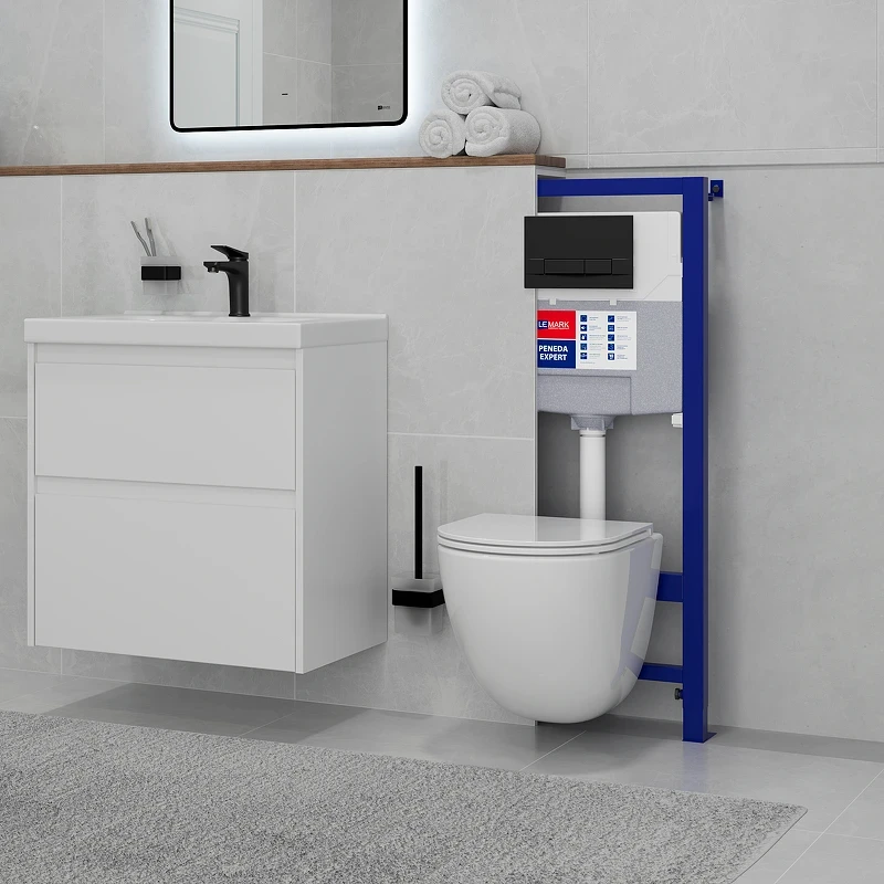 Инсталляция Lemark Peneda Expert 9812111 для унитаза с клавишей смыва Хром глянцевый пластик