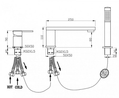 Смеситель на борт ванны Grocenberg GB6008BG цвет Графит