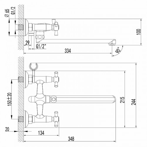 Смеситель для ванны Lemark Contour LM7451C универсальный Хром латунь на стену