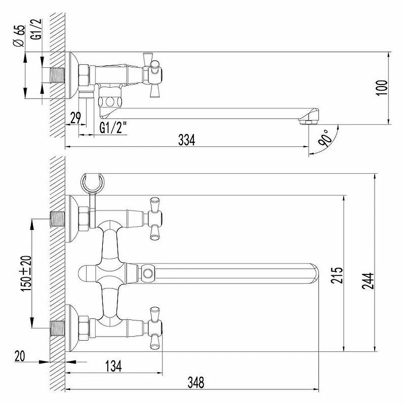 Смеситель для ванны Lemark Contour LM7451C универсальный Хром латунь на стену