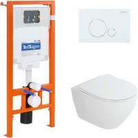 Комплект унитаза Cezares Stylus-Tor CZR-6601-TH-TOR/CZR2316SC с инсталляцией BelBagno BB002-80/BB014-SR-BIANCO с сиденьем Микролифт и Белой клавишей смыва фаянс подвесной
