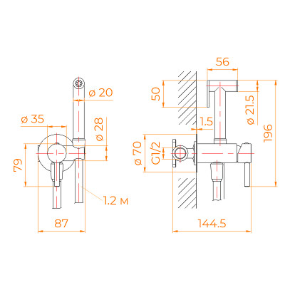 Гигиенический душ со смесителем RGW Shower Panels SP-211Gb 581408211-06 Золото брашированное латунь встраиваемый