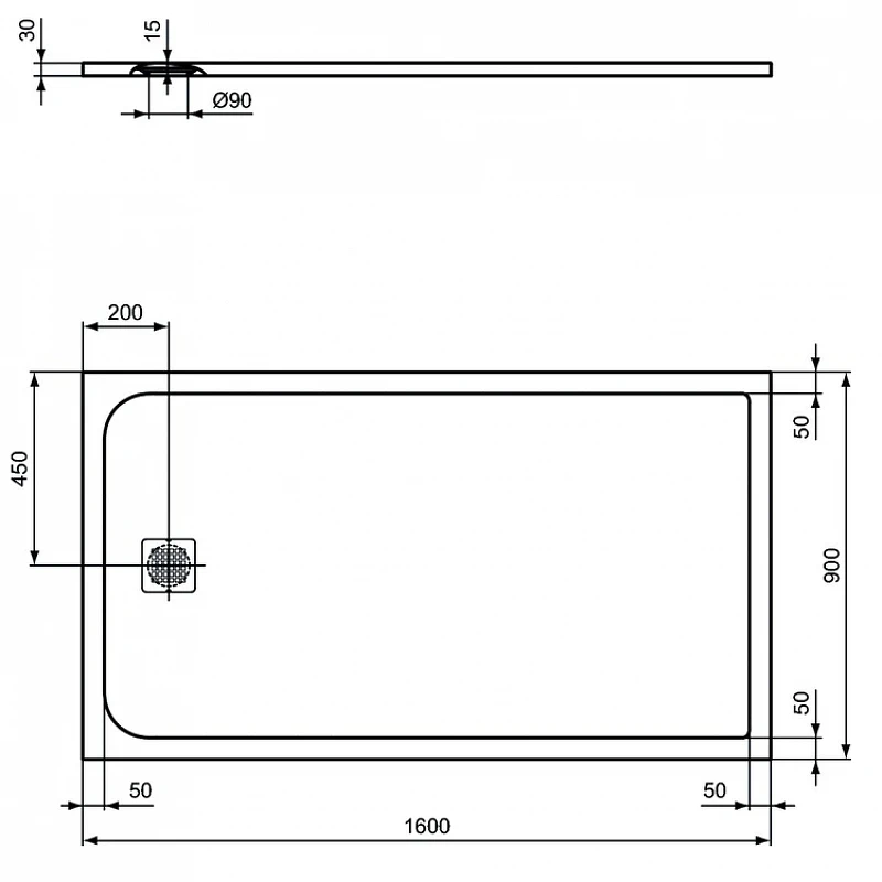 Душевой поддон из искусственного камня Ideal Standard Ultraflat S 160х90 K8277FV цвет Jet black / Черный