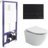 Комплект унитаза Ceramicanova Uno Rimless CN11001 с инсталляцией Berges Novum L5 040215 с сиденьем Микролифт и Черной матовой клавишей смыва фарфор подвесной