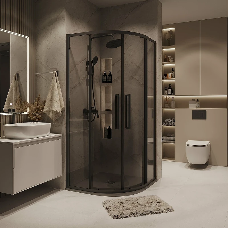 Душевой уголок Grossman Cosmo 80х80 301.K33.02.8080.21.10 профиль Черный матовый стекло тонированное