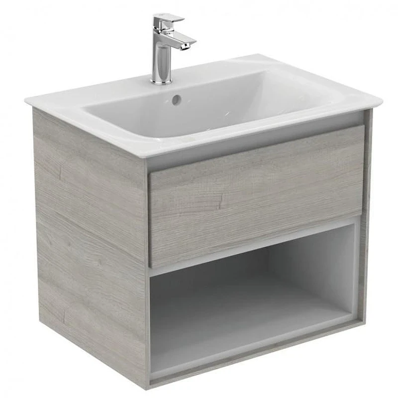 Тумба под раковину Ideal Standard Connect Air 60 E0826PS подвесная цвет Wood Light Grey + Matt White (Светло-серое дерево + Белый матовый)