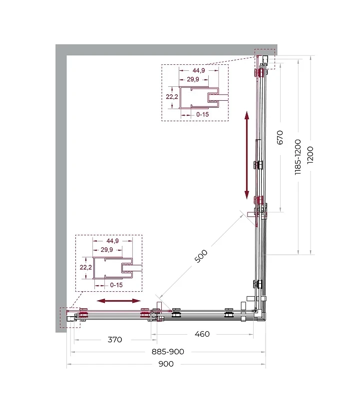 Душевой уголок BelBagno Marino 2 120x90 MARINO-2-AH-2-120/90-C-GM профиль Оружейная сталь стекло прозрачное
