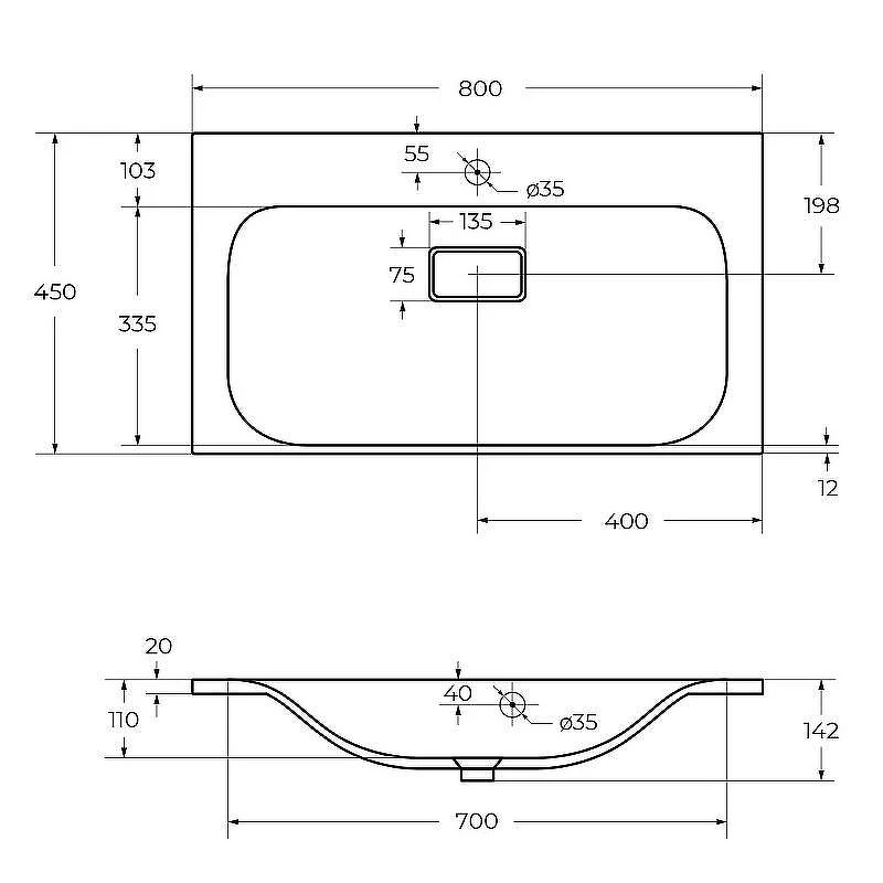 Раковина BelBagno 80 BB800/450-LV-MR-FT Белая матовая