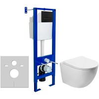 Комплект унитаза Vincea Globo VT1-14S с инсталляцией Berges Atom 410 040340 с сиденьем Микролифт и Черной матовой клавишей смыва фарфор подвесной