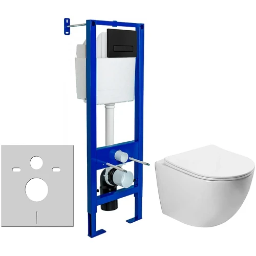 Комплект унитаза Vincea Globo VT1-14S с инсталляцией Berges Atom 410 040340 с сиденьем Микролифт и Черной матовой клавишей смыва фарфор подвесной