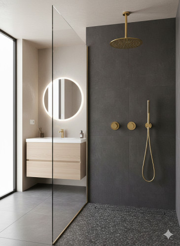 Душевая система Benesque Lumiere 21011704 с термостатом цвет Латунь брашированная