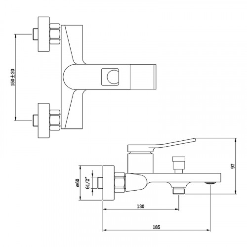 Смеситель для ванны Bronze de Luxe Element EL03CB Хром Черный матовый латунь на стену