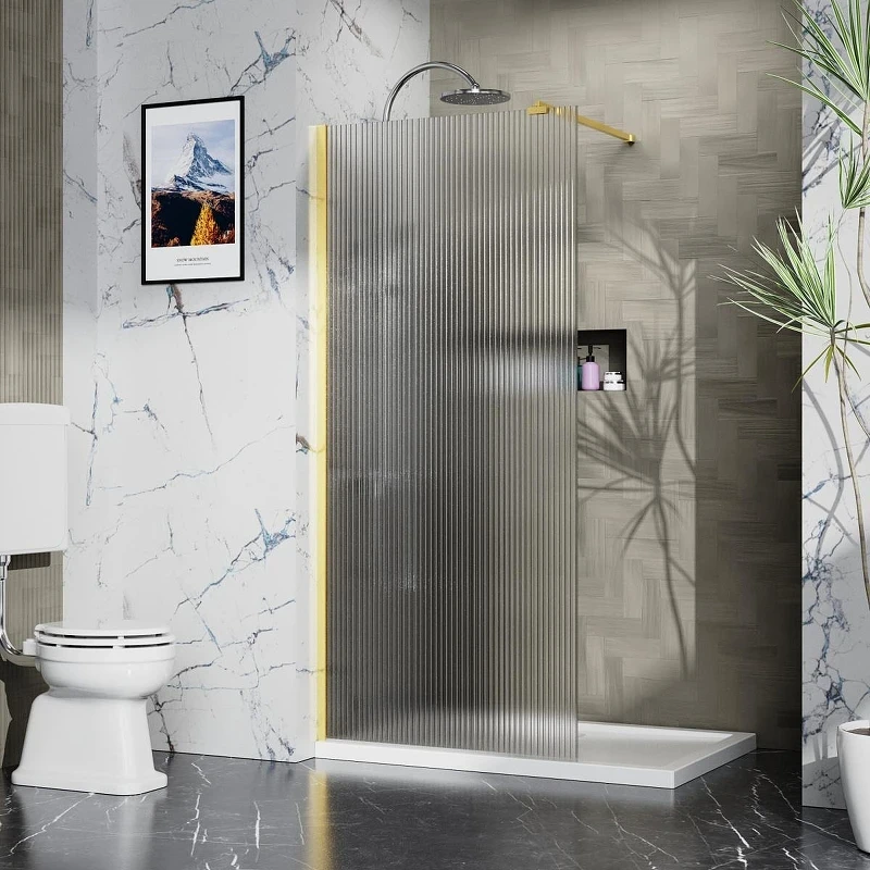 Душевая перегородка Azario Walk-In 120 AZ-251-120-BGL-CRF профиль Брашированное золото стекло рифленое