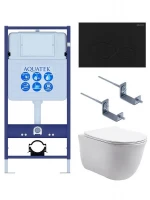 Комплект унитаза с инсталляцией Aquatek Set Aquatek Классик-074 4в1 цвет Белый с сиденьем Микролифт и клавишей смыва цвет Черный матовый