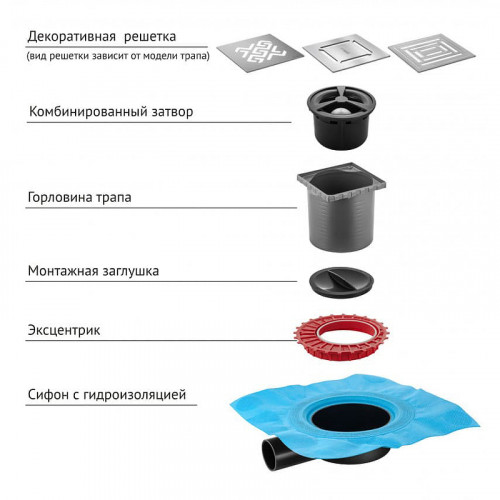 Душевой трап Berges Zentrum Uno 150x150 090372 с решеткой Хром матовый