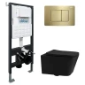 Комплект унитаза Abber Rechteck AC1201MB-AC0105-AC0120MMG с сиденьем Микролифт и клавишей смыва цвет Золото матовое