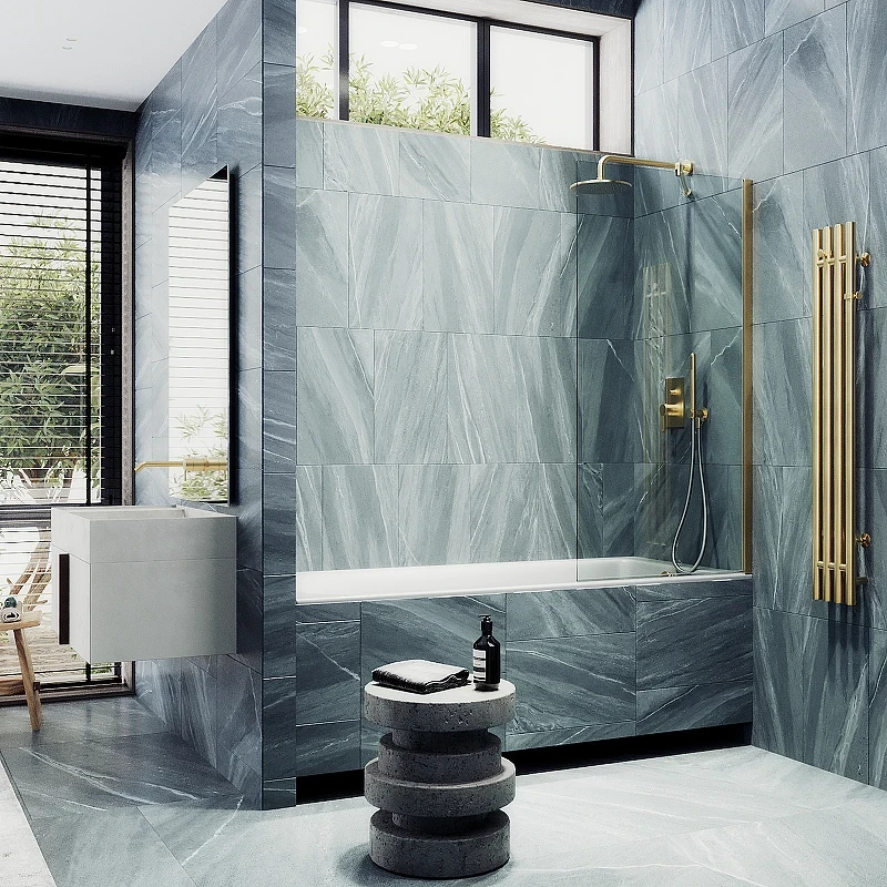 Шторка на ванну Maybah Glass MGV-64-3ш 800x1400 в широком профиле Золото стекло прозрачное