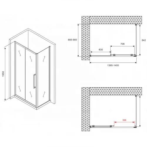 Душевой уголок Abber Schwarzer Diamant 140x90 AG30140BMH-S90BM профиль Черный стекло матовое