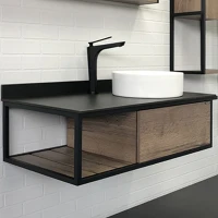 Тумба с раковиной Comforty Лиссабон 95 00-00006558 подвесная Дуб темный МДФ / ЛДСП