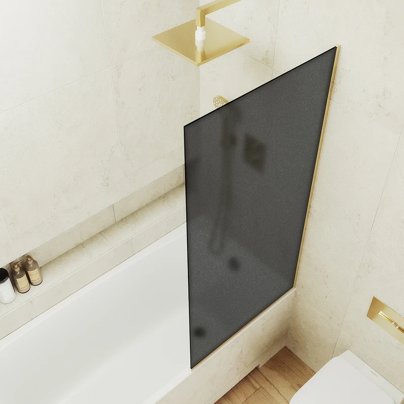 Шторка на ванну Maybah Glass MGV-251-3у 300x1400 в узком профиле Золото стекло графитовое матовое