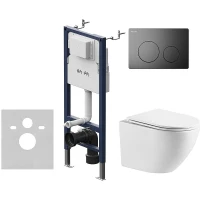 Комплект унитаза WellWant Aura WWU01121WK с инсталляцией AM.PM PrimeFit I012709.0138 с сиденьем Микролифт и Черной матовой клавишей смыва