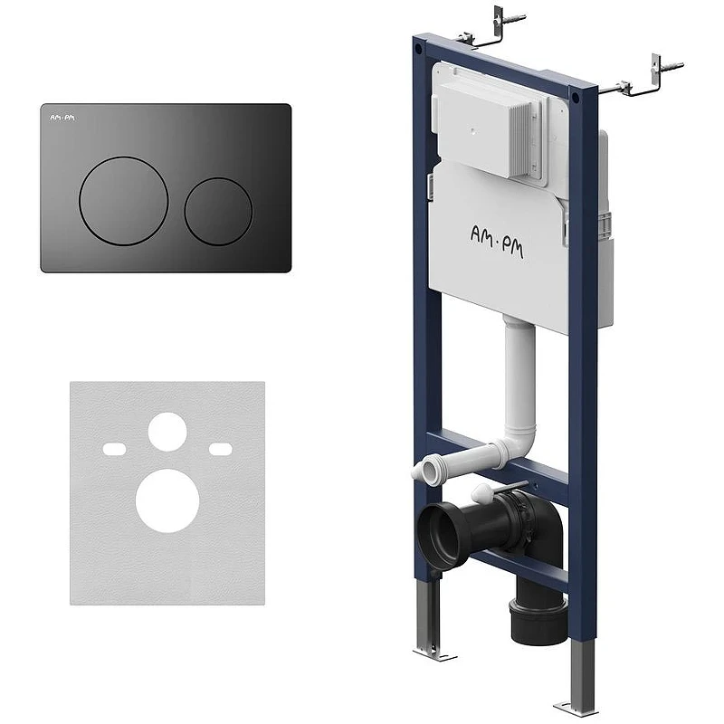 Комплект унитаза WellWant Aura WWU01121WK с инсталляцией AM.PM PrimeFit I012709.0138 с сиденьем Микролифт и Черной матовой клавишей смыва