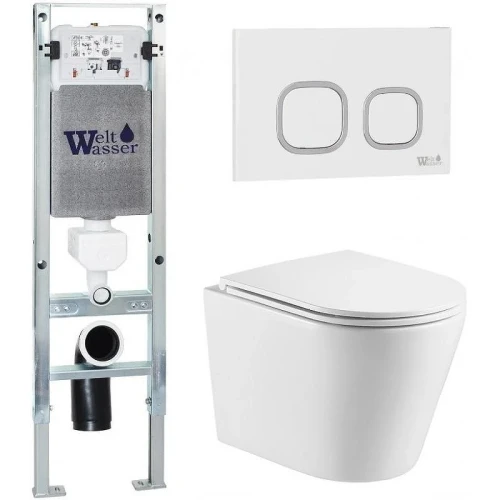 Комплект унитаза с инсталляцией WeltWasser AMBERG 350 ST + SALZBACH 043 GL-WT + AMBERG RD-WT 10000011487 цвет Белый глянцевый с сиденьем Микролифт и клавишей смыва цвет Белый