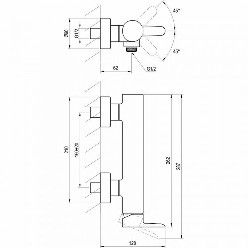 Смеситель для душа Ravak Puri PU 032.00/150 X070145 Хром латунь на стену