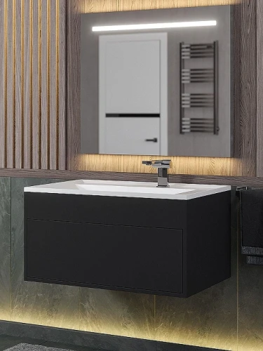 Тумба с раковиной Uperwood Lotus Premium 80 39340207461 подвесная цвет Черный матовый