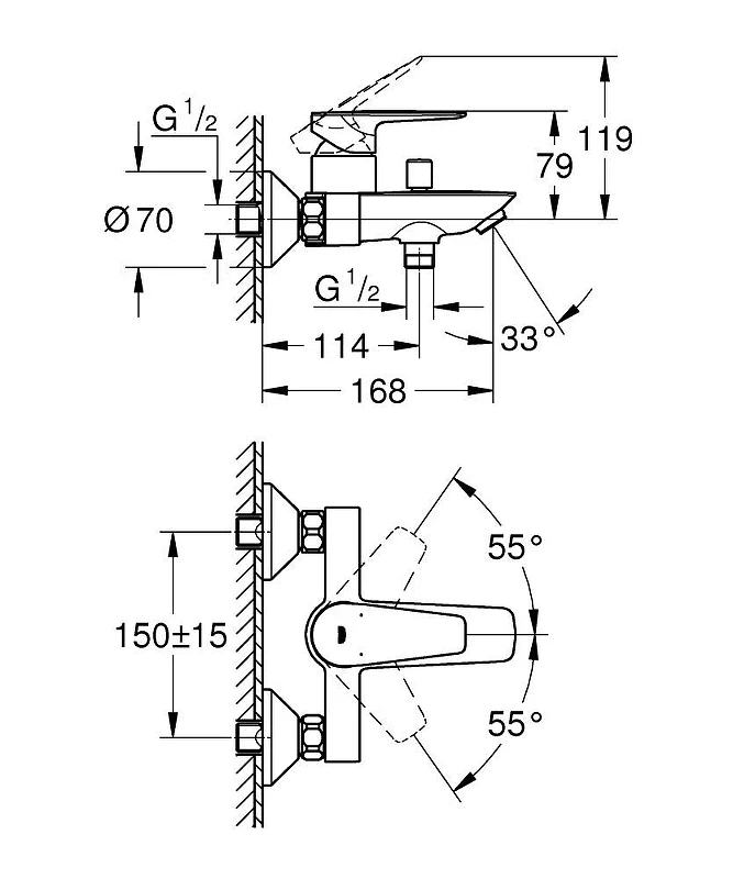 Смеситель для ванны Grohe Start Edge 24198001 цвет Хром