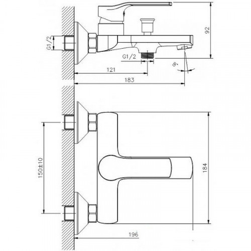 Смеситель для ванны Koller Pool Stream ST0100 Хром латунь на стену