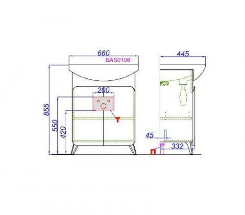 Тумба под раковину Aqwella Basic 65 BAS0106DZ Дуб золотой МДФ / ЛДСП