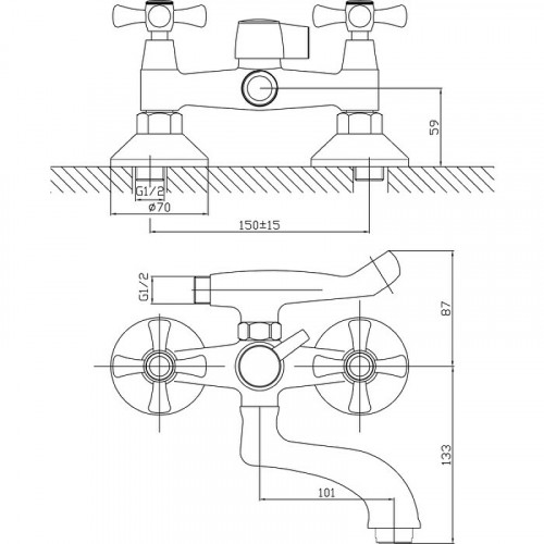 Смеситель для ванны Viko V-1512 универсальный Хром латунь на стену