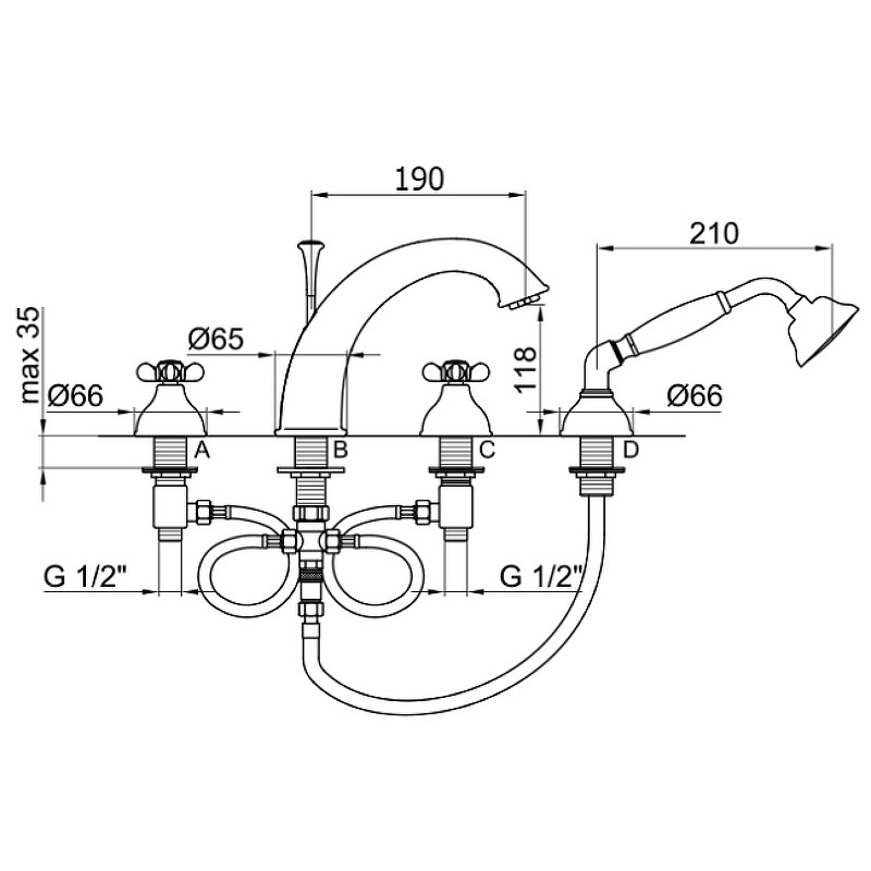 Смеситель на борт ванны Webert Ottocento OT730101065 Бронза