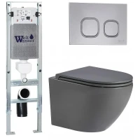 Комплект унитаза с инсталляцией WeltWasser AMBERG 350 ST + MERZBACH 043 MT-GR + AMBERG RD-CR 10000011366 цвет Серый матовый с сиденьем Микролифт и клавишей смыва цвет Хром