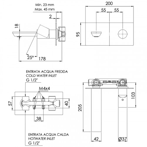 Смеситель для раковины Remer Edge EG515NO Черный матовый латунь встраиваемый