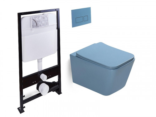 Комплект унитаза с инсталляцией SantiLine SL-5007BL+SL-01/BL цвет Голубой матовый с сиденьем Микролифт и клавишей смыва цвет Голубой матовый