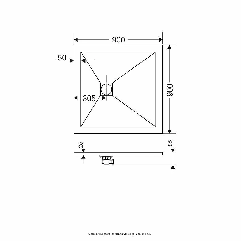 Душевой поддон из искусственного камня RGW Stone Tray (Стоун Трей) ST-G 90х90 16152099-002 цвет Графит