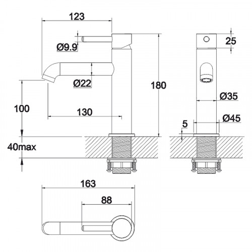 Смеситель для раковины Whitecross Y black Y1211BL Черный матовый латунь