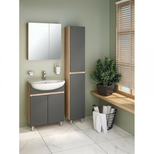 Шкаф пенал Runo Лада 30 00-00001167 Дуб серый Графит МДФ / ЛДСП