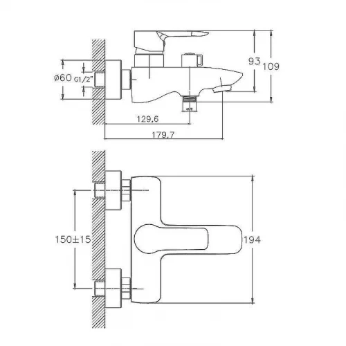 Смеситель для ванны Cron CN30095 Хром