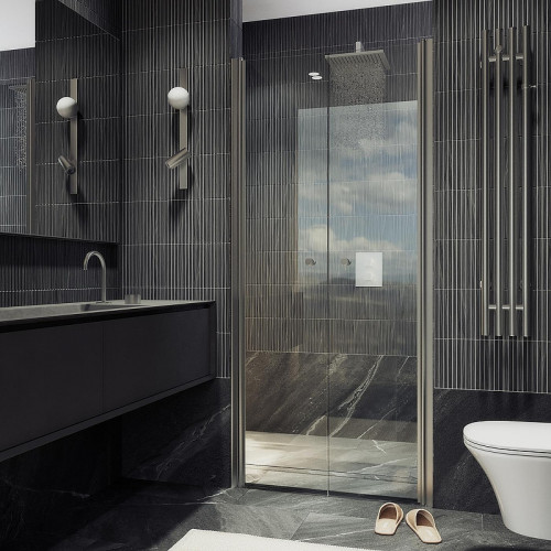 Душевая дверь Maybah Glass MGD-423-5 890х1980 двустворчатая на монопетлях Хром матовый стекло прозрачное