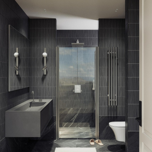 Душевая дверь Maybah Glass MGD-423-5 890х1980 двустворчатая на монопетлях Хром матовый стекло прозрачное