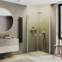 Душевой уголок Maybah Glass MGY-1291-1 800x800x1980 на монопетлях Белый стекло прозрачное