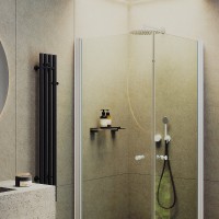 Душевой уголок Maybah Glass MGY-1291-1 800x800x1980 на монопетлях Белый стекло прозрачное