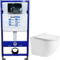 Комплект унитаза WeltWasser Merzbach 043 GL-WT 10000009939 с инсталляцией WellWant Standart 50 WWISI1110B с сиденьем Микролифт и клавишей смыва Хром глянцевый фаянс подвесной