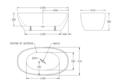 Акриловая ванна BelBagno 170x81 BB81-1700-W0 без гидромассажа