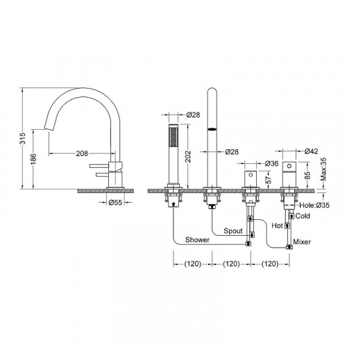 Смеситель на борт ванны Timo Saona 2320/18Y Черное золото латунь