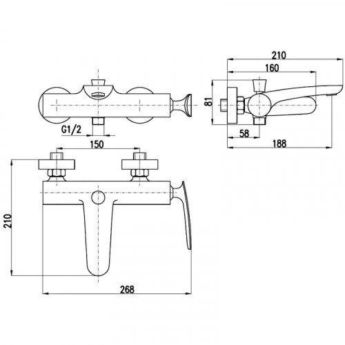 Смеситель для ванны Rav Slezak Tigris TG154.5CMATC Черный матовый Хром латунь на стену