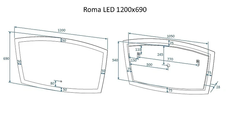 Зеркало Art&Max Roma 120 AM-Rom-1200-700-DS-F с подсветкой с сенсорным выключателем